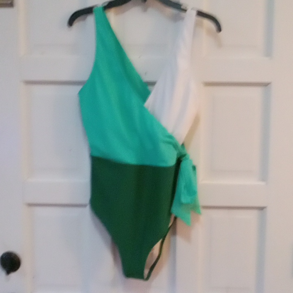 Cupshe One Piece Swimsuit Green, White & Teal Wrap